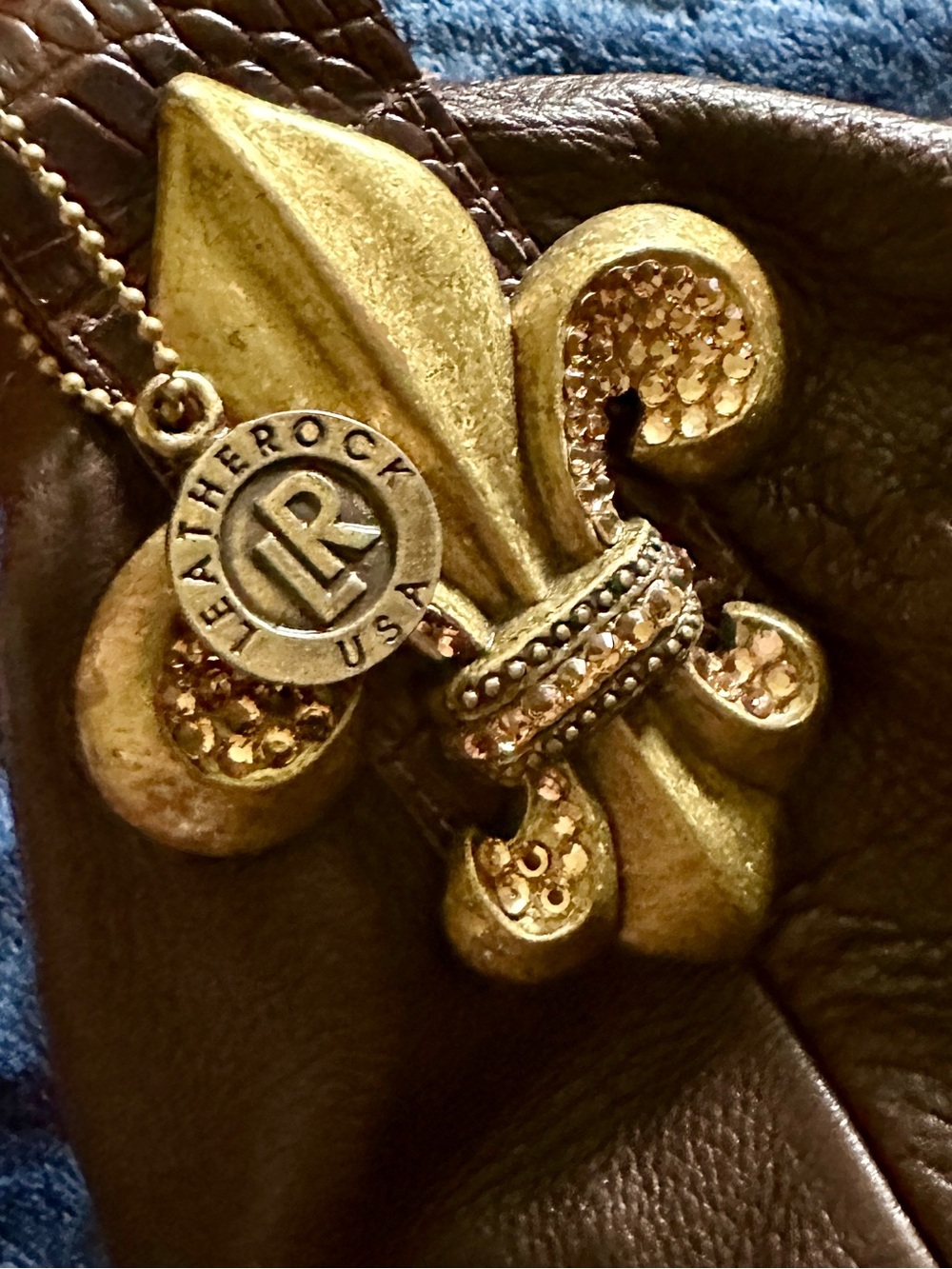 Leatherock Brown Fleur-de-Lis Hobo Bag with Rhinestones